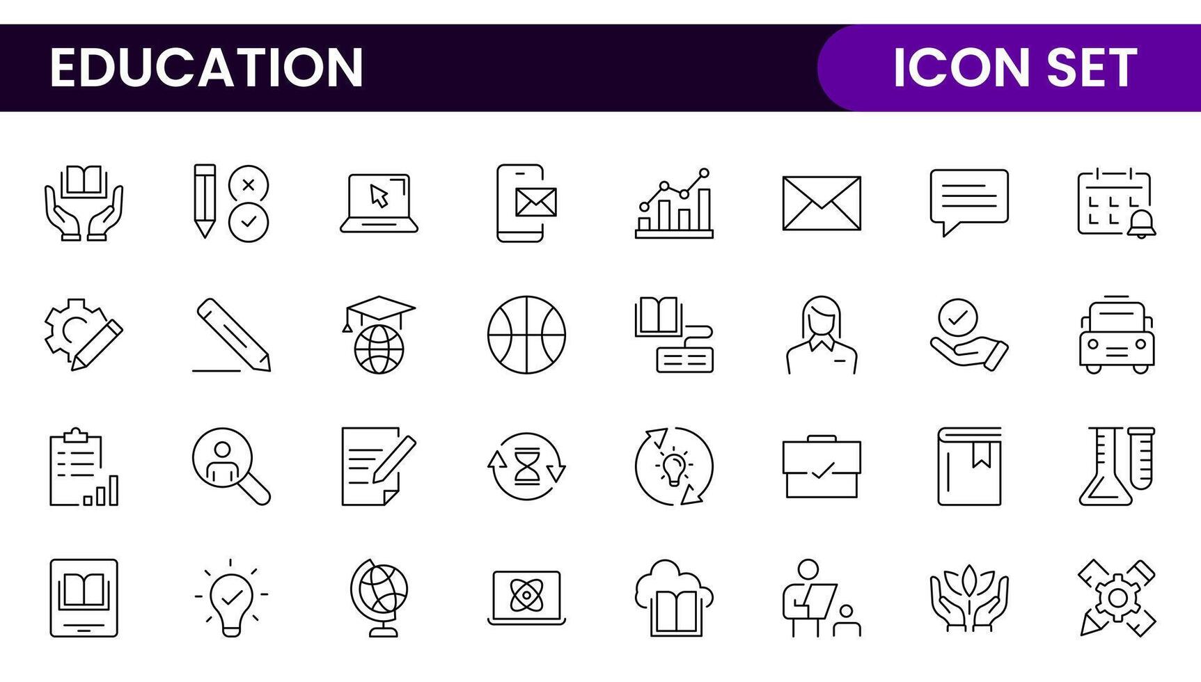 Education line icons collection. Big UI icon set in a flat design. Thin outline icons pack. Thin line icons set of academic subjects and education. Outline symbol collection. vector