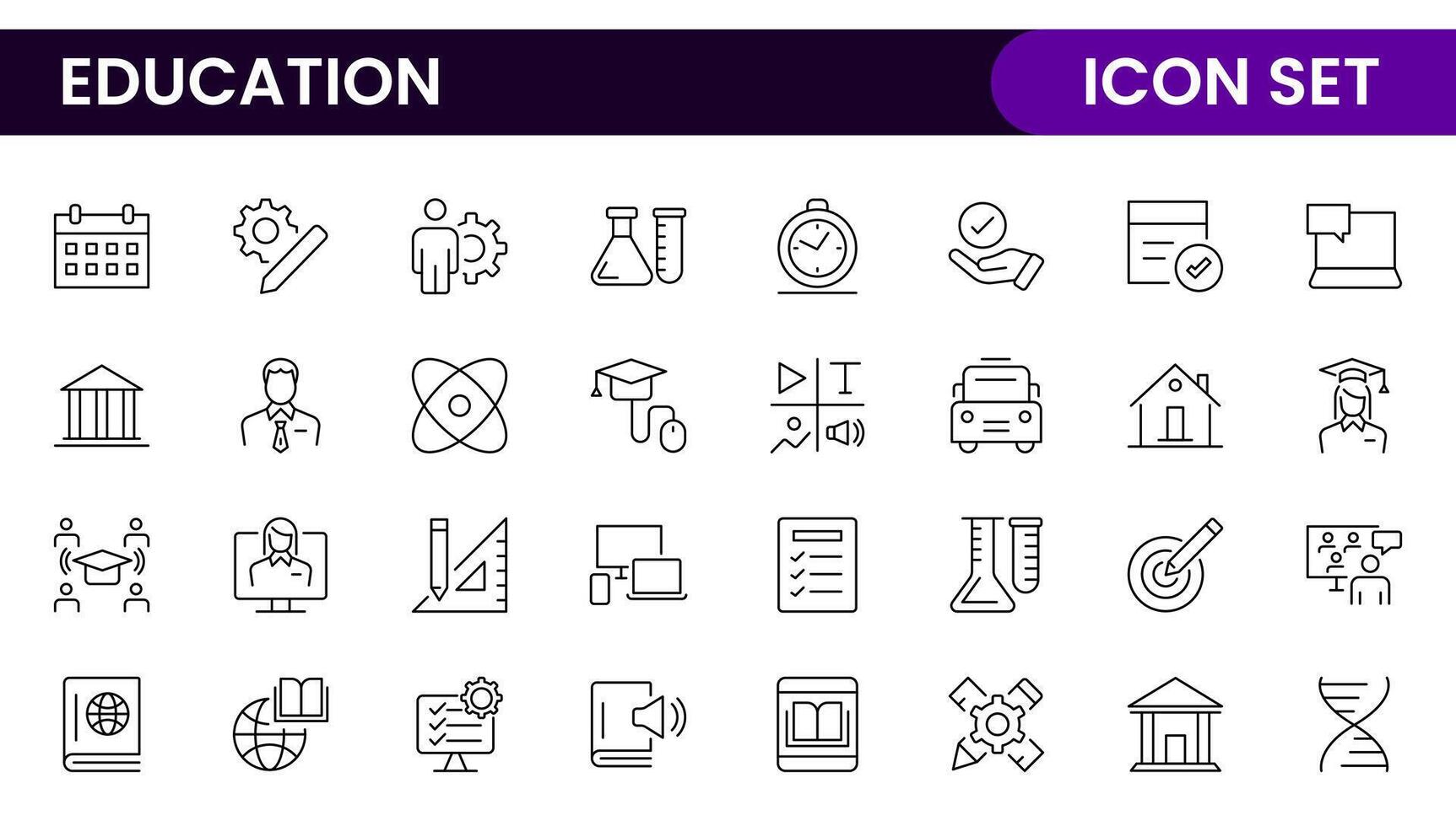 Education line icons collection. Big UI icon set in a flat design. Thin outline icons pack. Thin line icons set of academic subjects and education. Outline symbol collection. vector