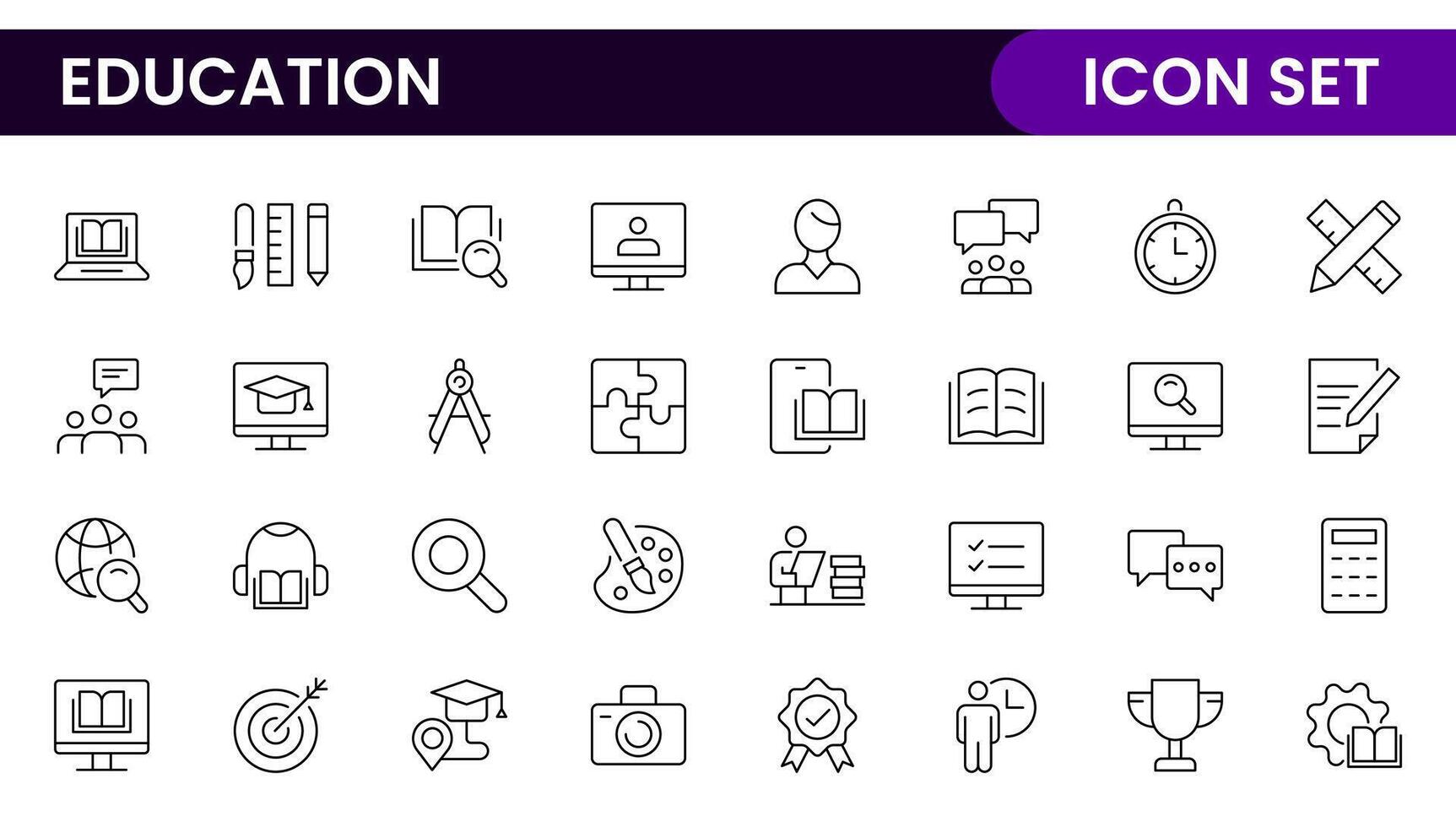 Education line icons collection. Big UI icon set in a flat design. Thin outline icons pack. Thin line icons set of academic subjects and education. Outline symbol collection. vector