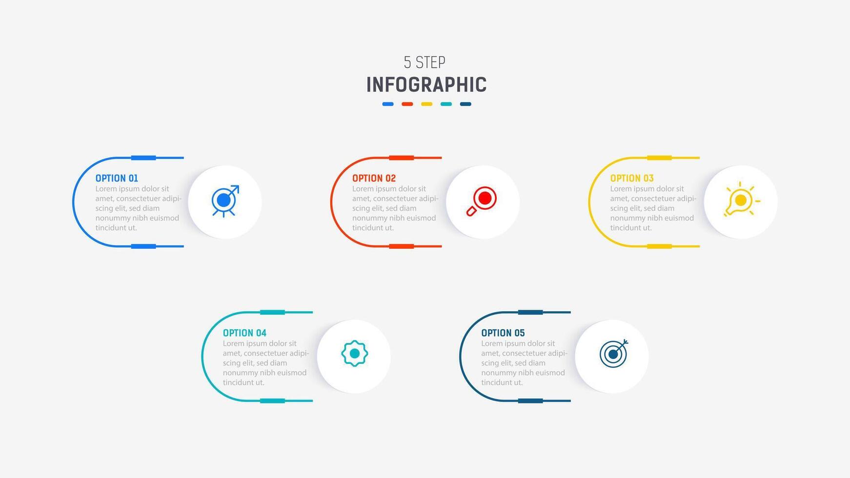 Five Step Infographic design element template for presentation. info graphic illustration. process diagram and presentations step, banner, flow chart, 5 option template. vector