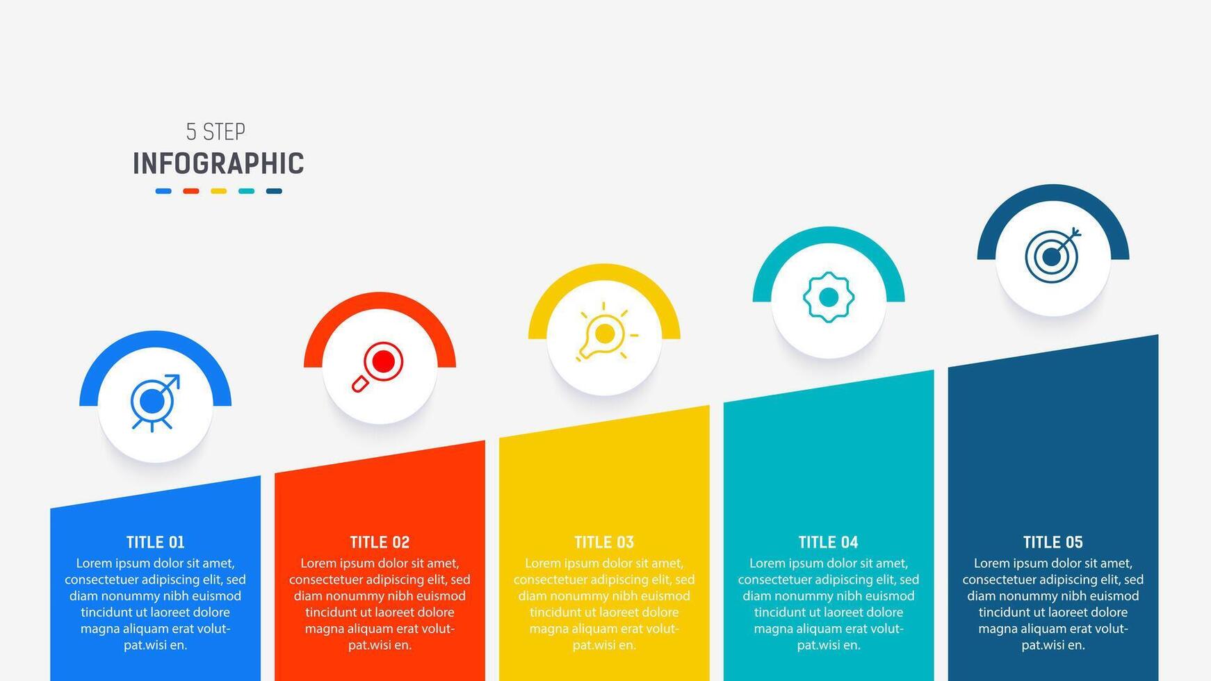 Five Step Infographic design element template for presentation. info graphic illustration. process diagram and presentations step, banner, flow chart, 5 option template. vector