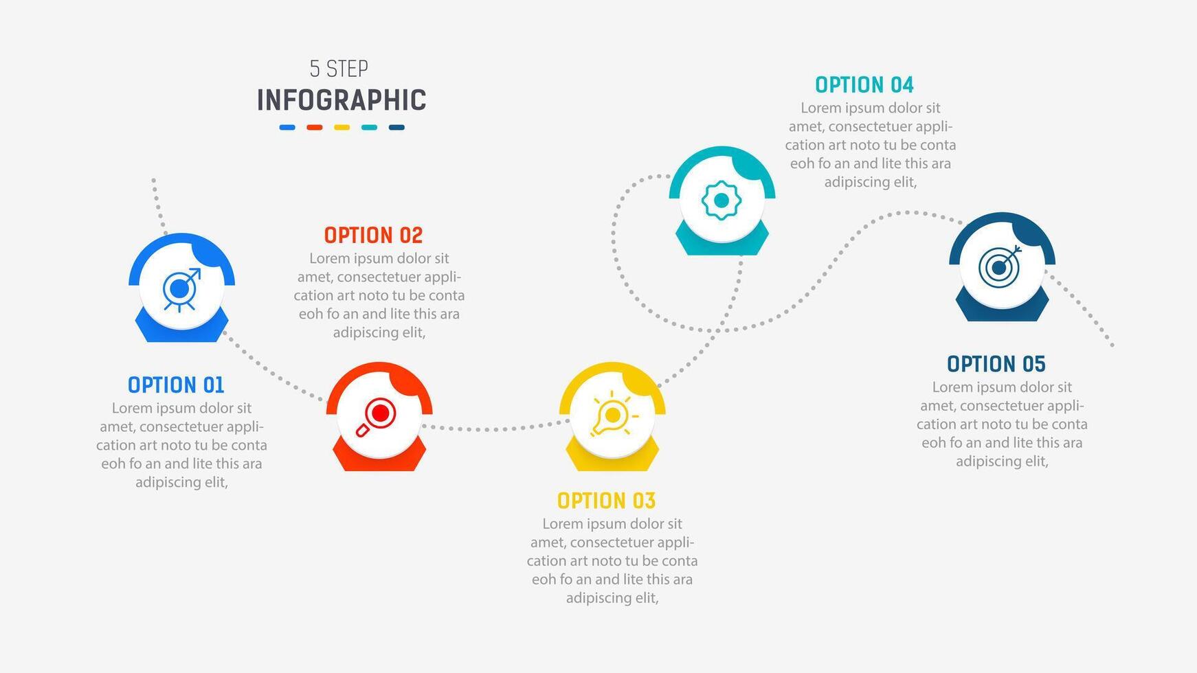 Five Step Infographic design element template for presentation. info graphic illustration. process diagram and presentations step, banner, flow chart, 5 option template. vector