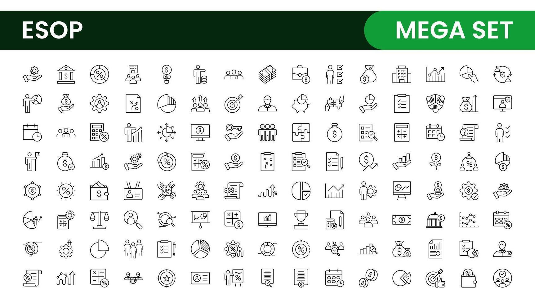 Outline icons about ESOP employee stock ownership plan. Contains such icons as company, win-win, scheme and benefits. vector