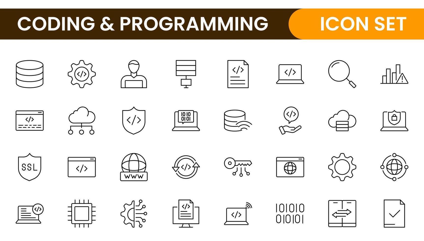 Programming coding set of web icons in line style. Software development icons for web and mobile app. Code, api, programmer, developer, information technology, coder and more. vector