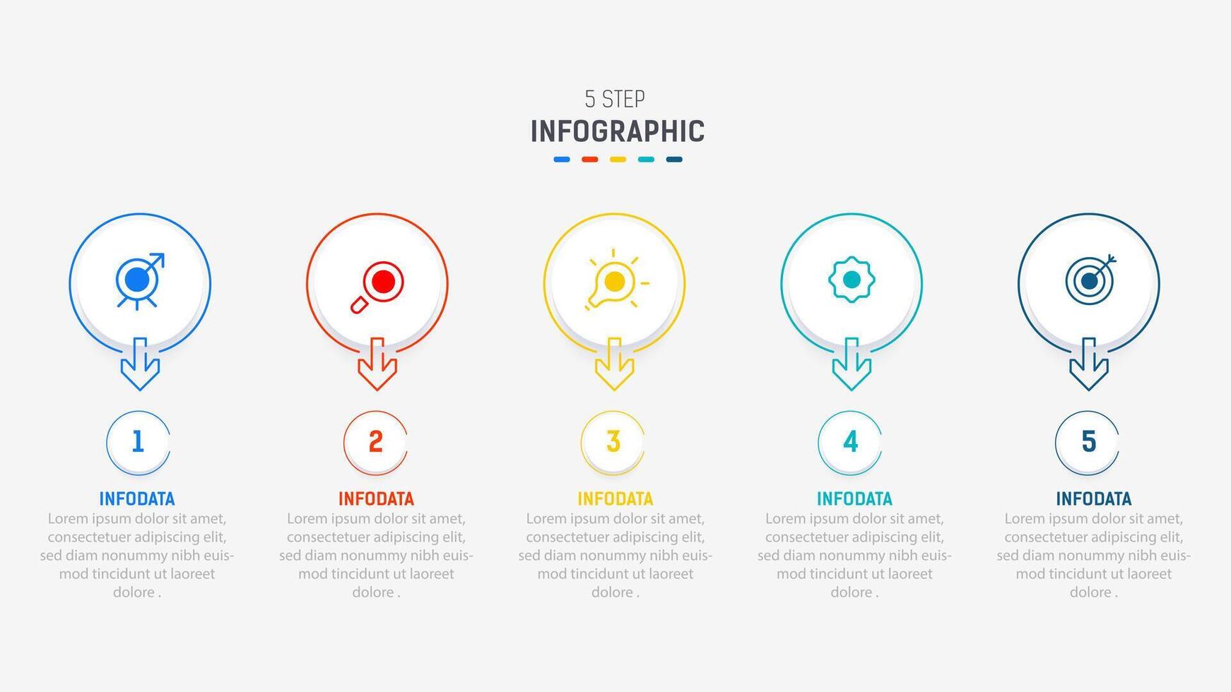 Five Step Infographic design element template for presentation. info graphic illustration. process diagram and presentations step, banner, flow chart, 5 option template. vector