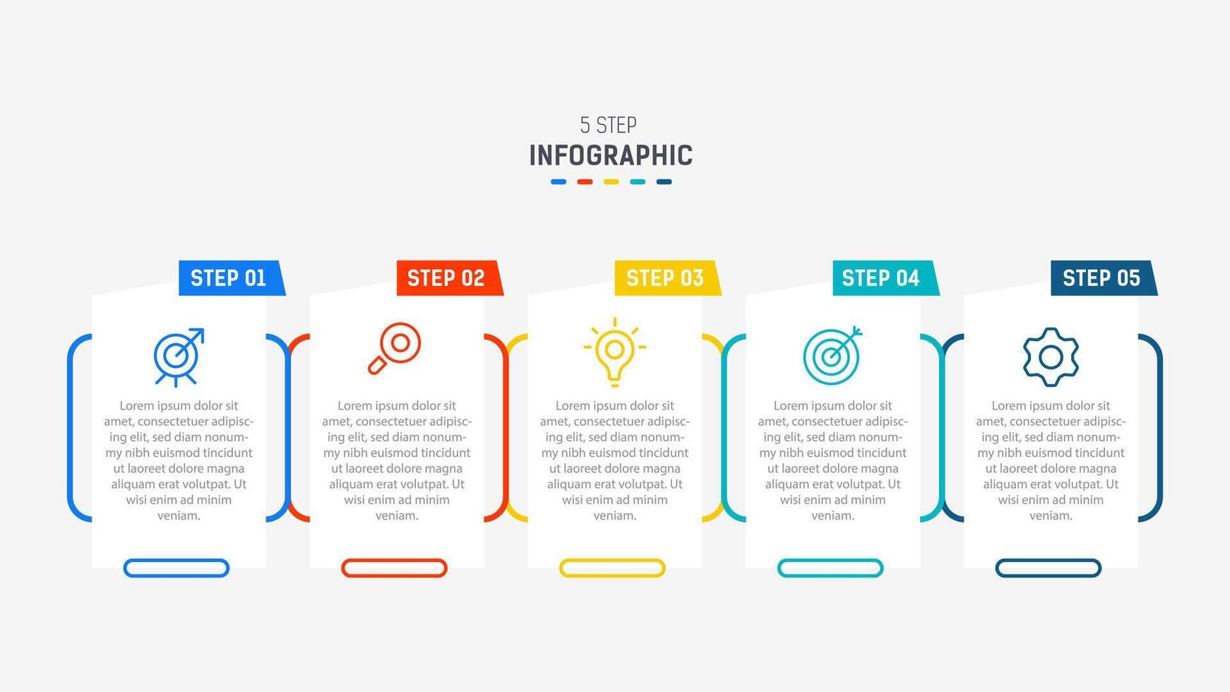 Five Step Infographic design element template for presentation. info graphic illustration. process diagram and presentations step, banner, flow chart, 5 option template. vector