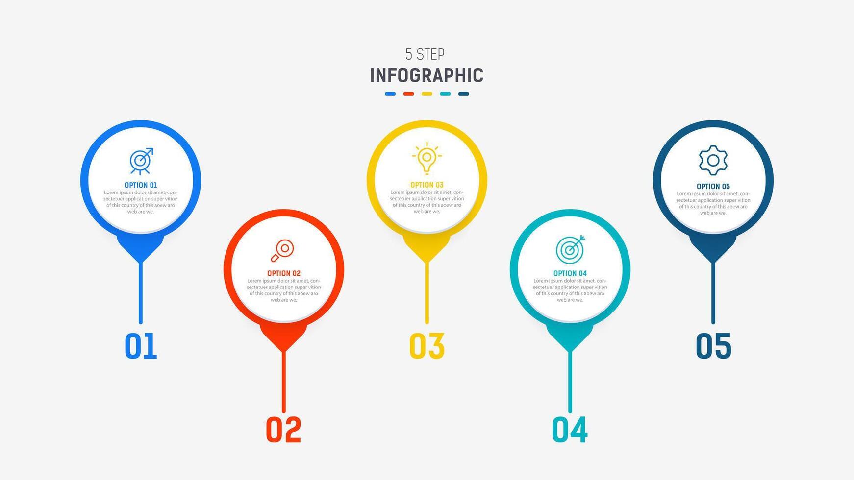 Five Step Infographic design element template for presentation. info graphic illustration. process diagram and presentations step, banner, flow chart, 5 option template. vector