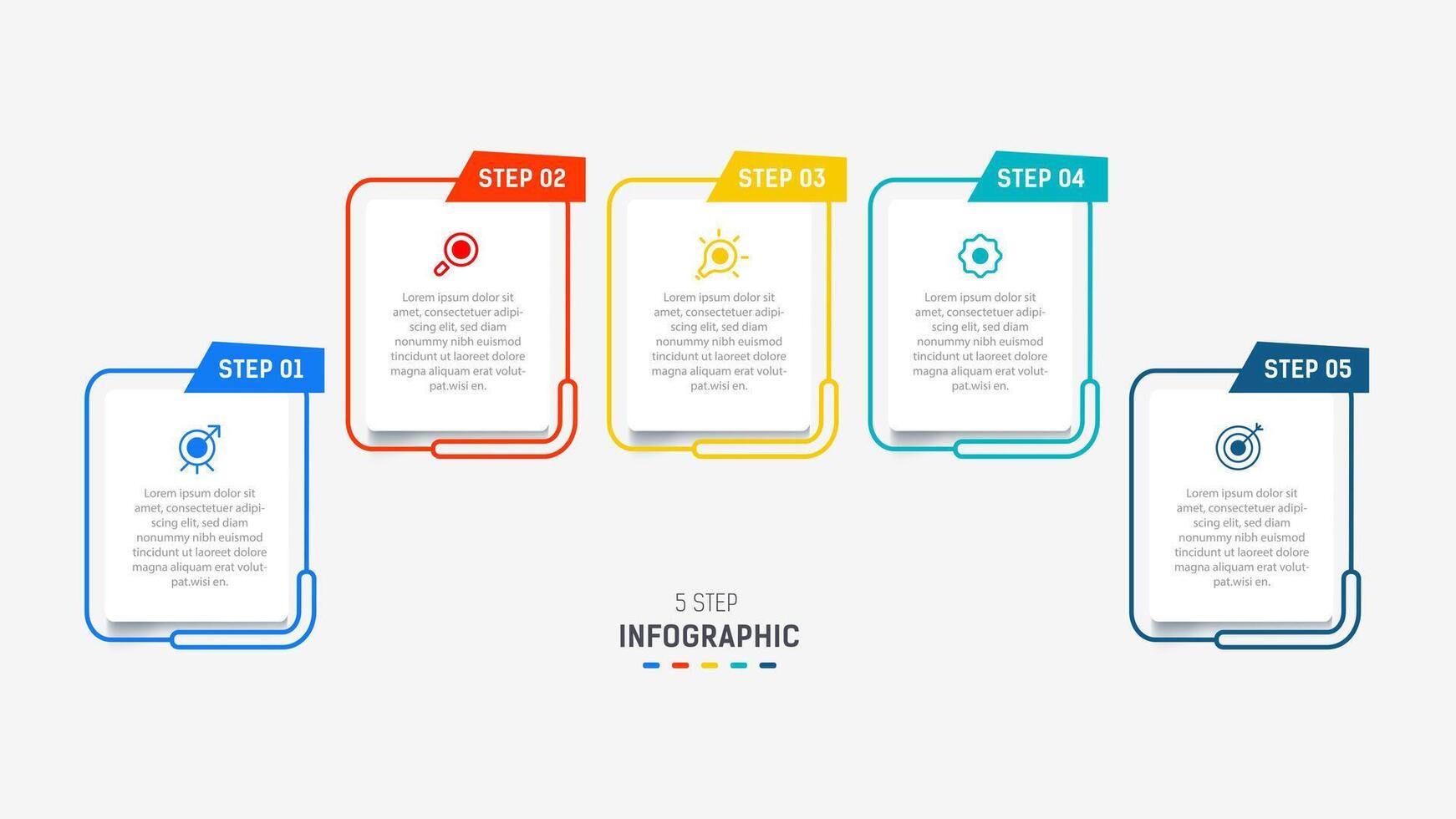 Five Step Infographic design element template for presentation. info graphic illustration. process diagram and presentations step, banner, flow chart, 5 option template. vector
