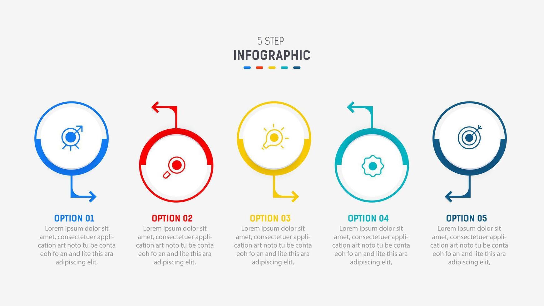 Five Step Infographic design element template for presentation. info graphic illustration. process diagram and presentations step, banner, flow chart, 5 option template. vector