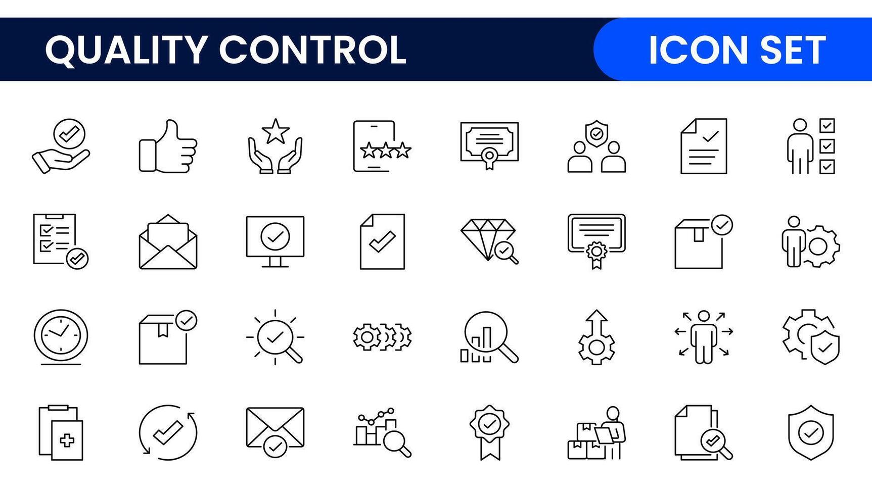 Quality Control line icon set. Included the icons as inspect, QA, qualify, quality control, check, verify, and more. vector