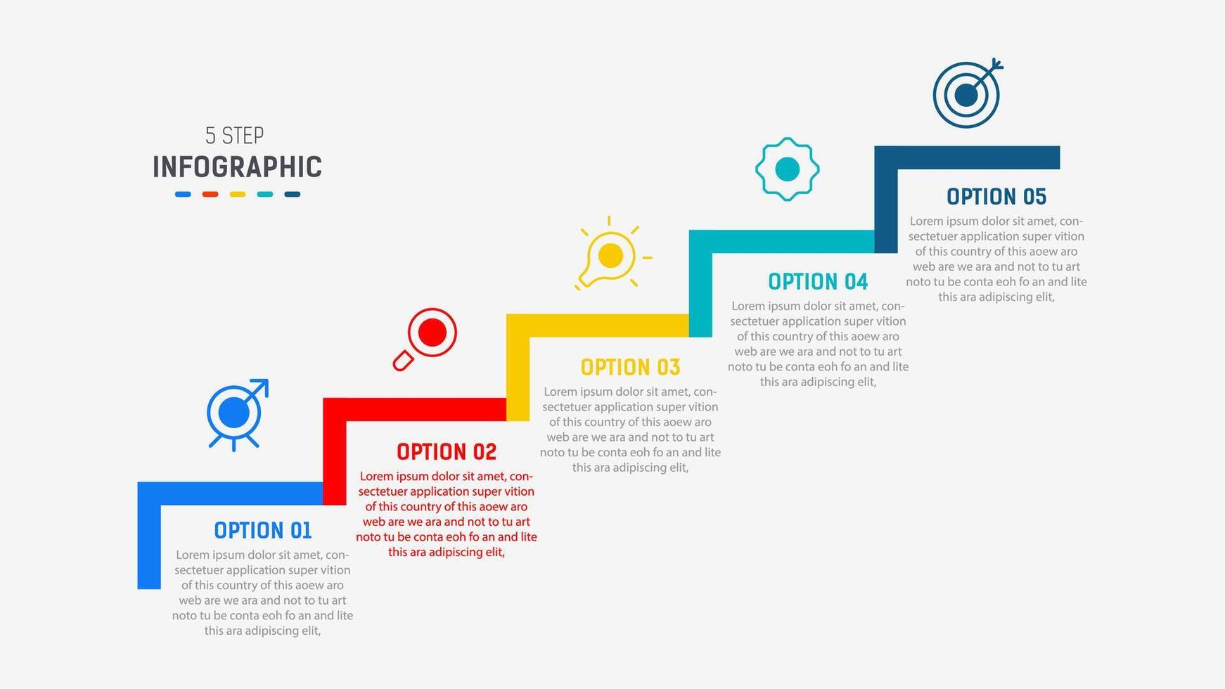 Five Step Infographic design element template for presentation. info graphic illustration. process diagram and presentations step, banner, flow chart, 5 option template. vector