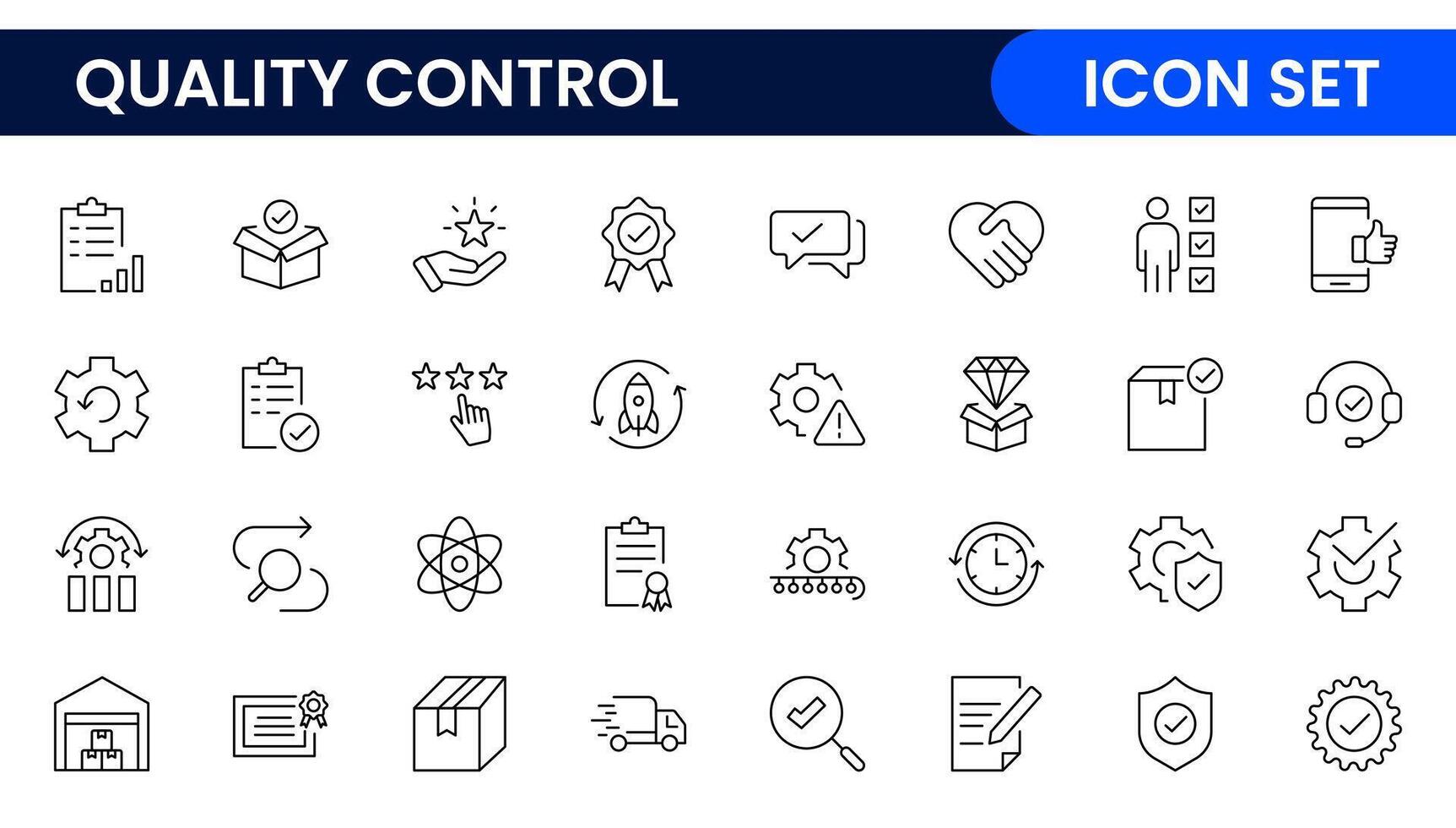 Quality Control line icon set. Included the icons as inspect, QA, qualify, quality control, check, verify, and more. vector