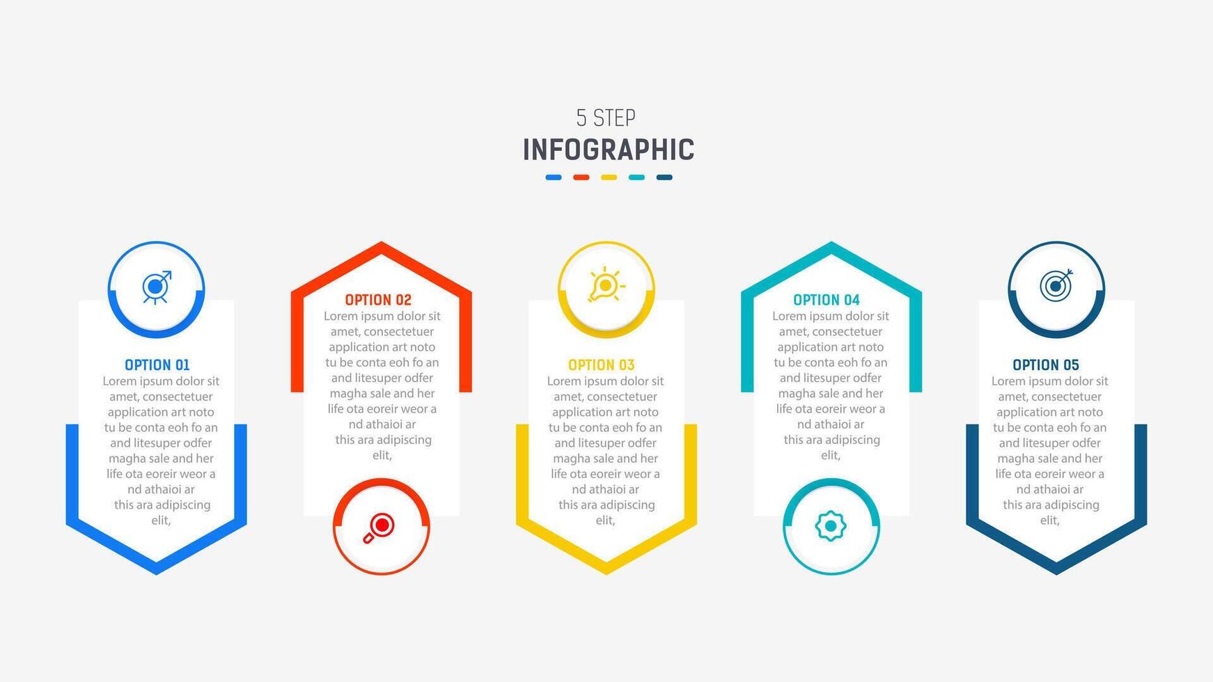Five Step Infographic design element template for presentation. info graphic illustration. process diagram and presentations step, banner, flow chart, 5 option template. vector