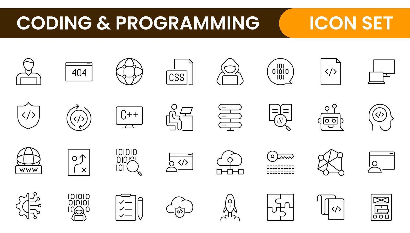 Programming coding set of web icons in line style. Software development icons for web and mobile app. Code, api, programmer, developer, information technology, coder and more. vector