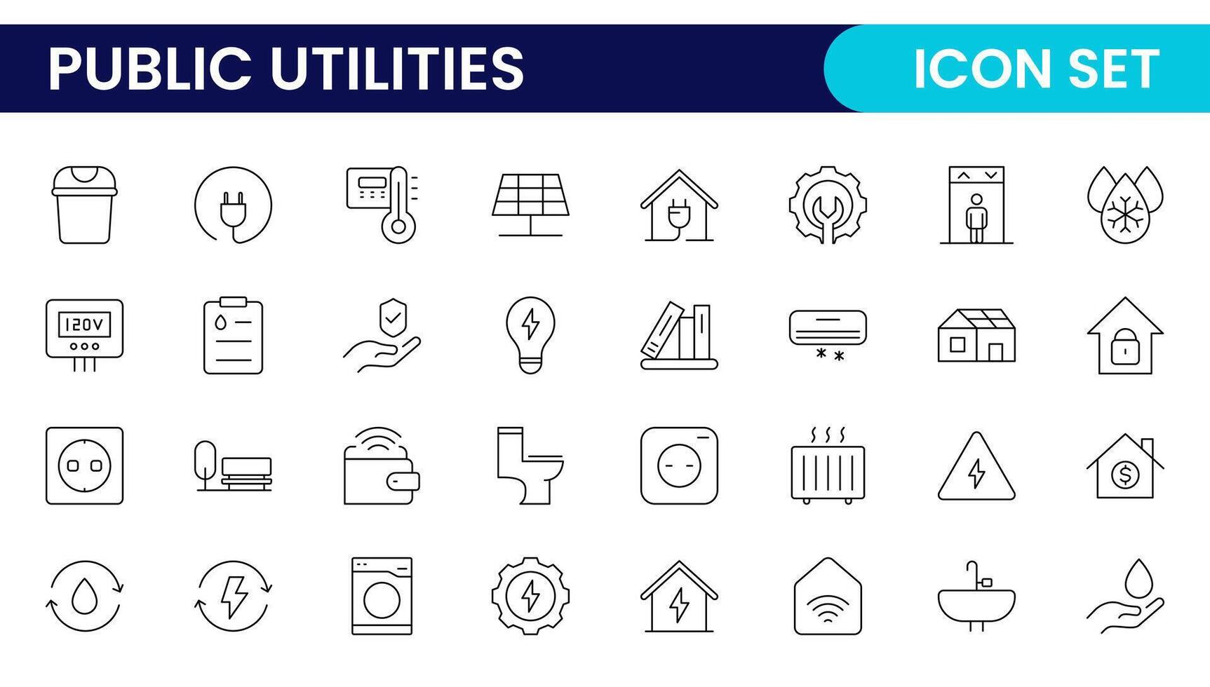 Public utilities linear signed icon collection. Signed thin line icons ...