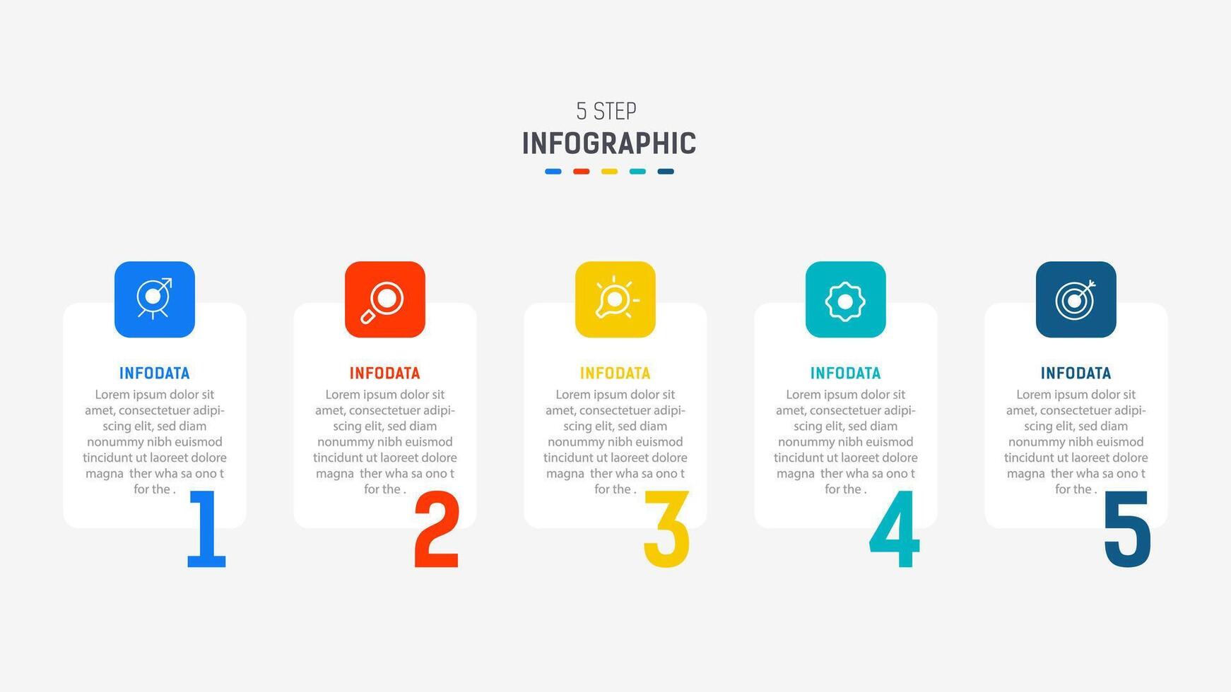 Five Step Infographic design element template for presentation. info graphic illustration. process diagram and presentations step, banner, flow chart, 5 option template. vector