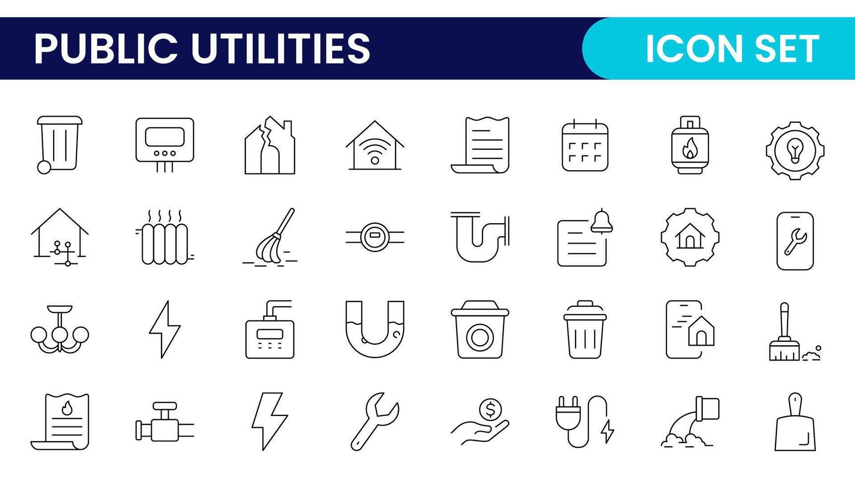 Public utilities linear signed icon collection. Signed thin line icons collection. Set of public utilities simple outline icons. vector