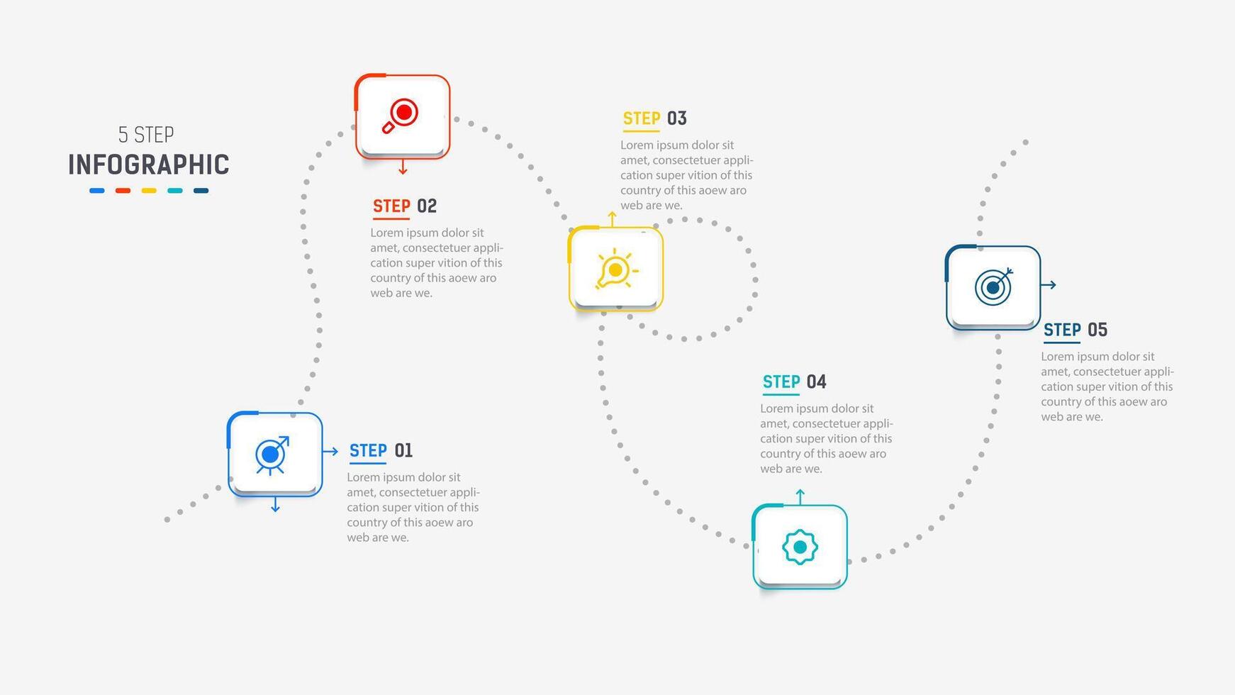 Five Step Infographic design element template for presentation. info graphic illustration. process diagram and presentations step, banner, flow chart, 5 option template. vector
