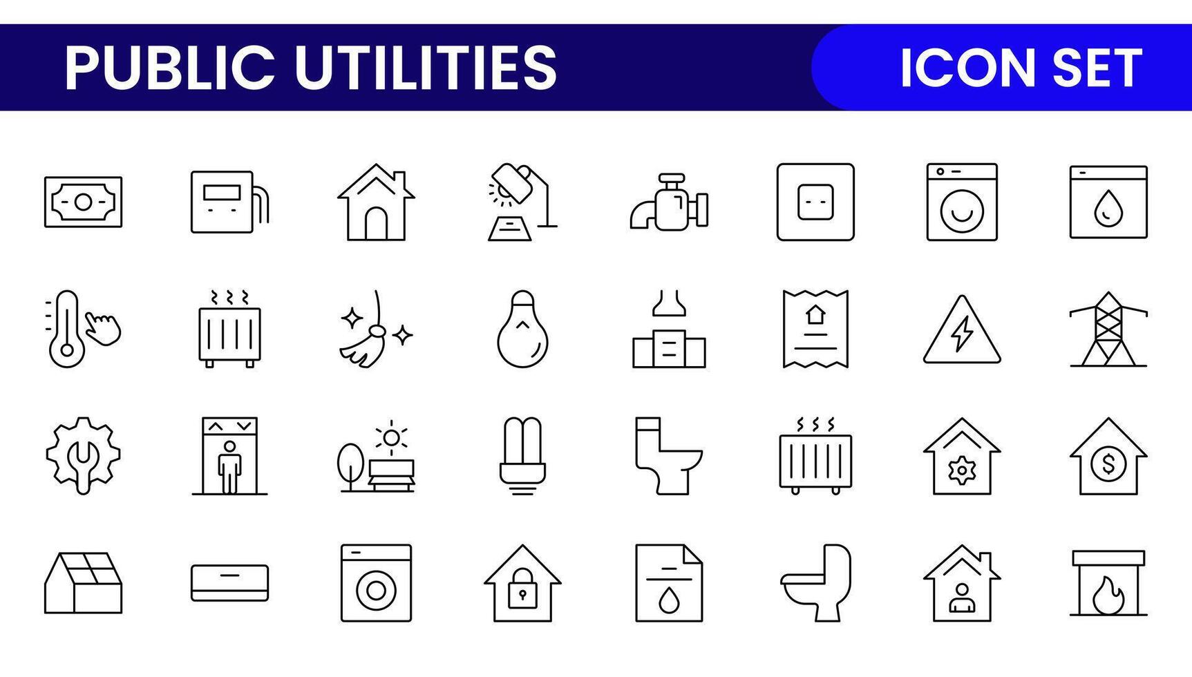 Public utilities linear signed icon collection. Signed thin line icons collection. Set of public utilities simple outline icons. vector