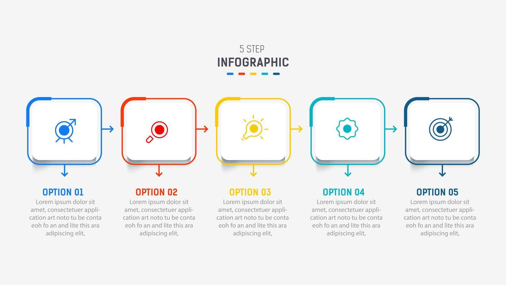 Five Step Infographic design element template for presentation. info graphic illustration. process diagram and presentations step, banner, flow chart, 5 option template. vector