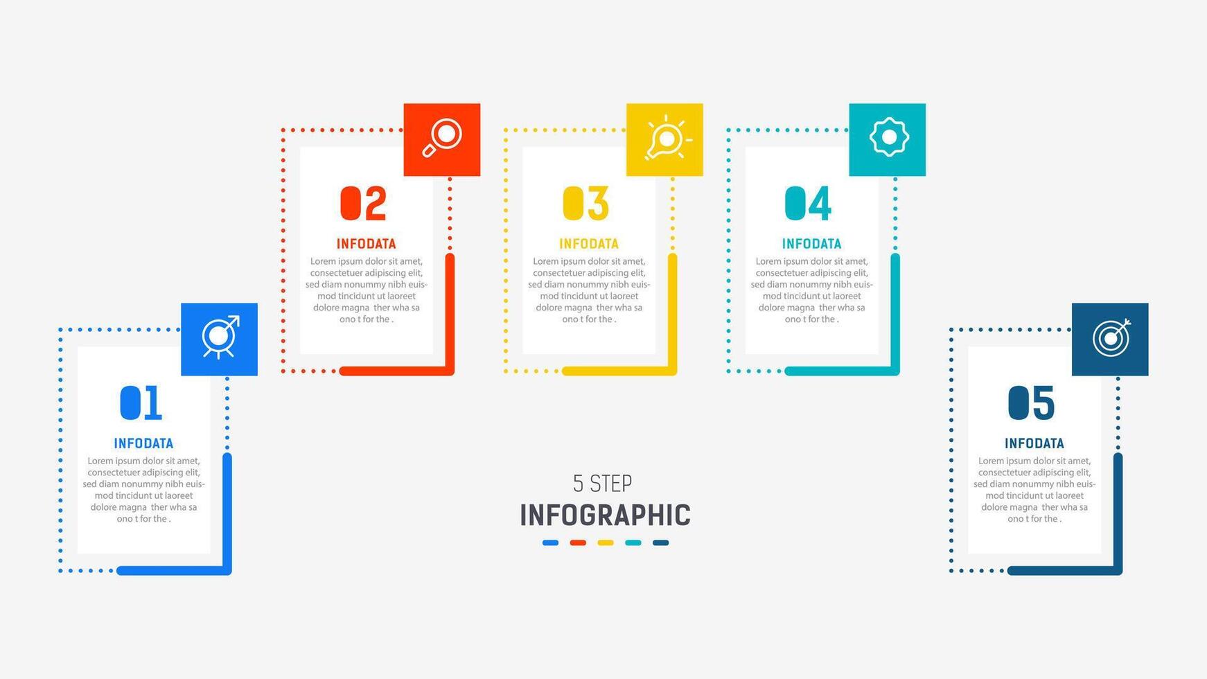 Five Step Infographic design element template for presentation. info graphic illustration. process diagram and presentations step, banner, flow chart, 5 option template. vector