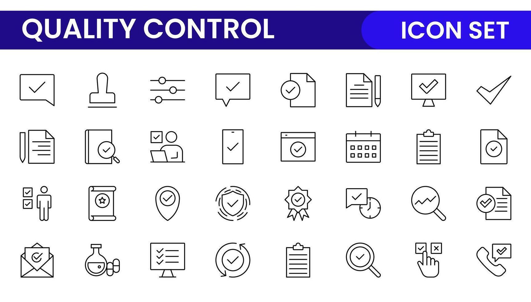 Quality Control line icon set. Included the icons as inspect, QA, qualify, quality control, check, verify, and more. vector