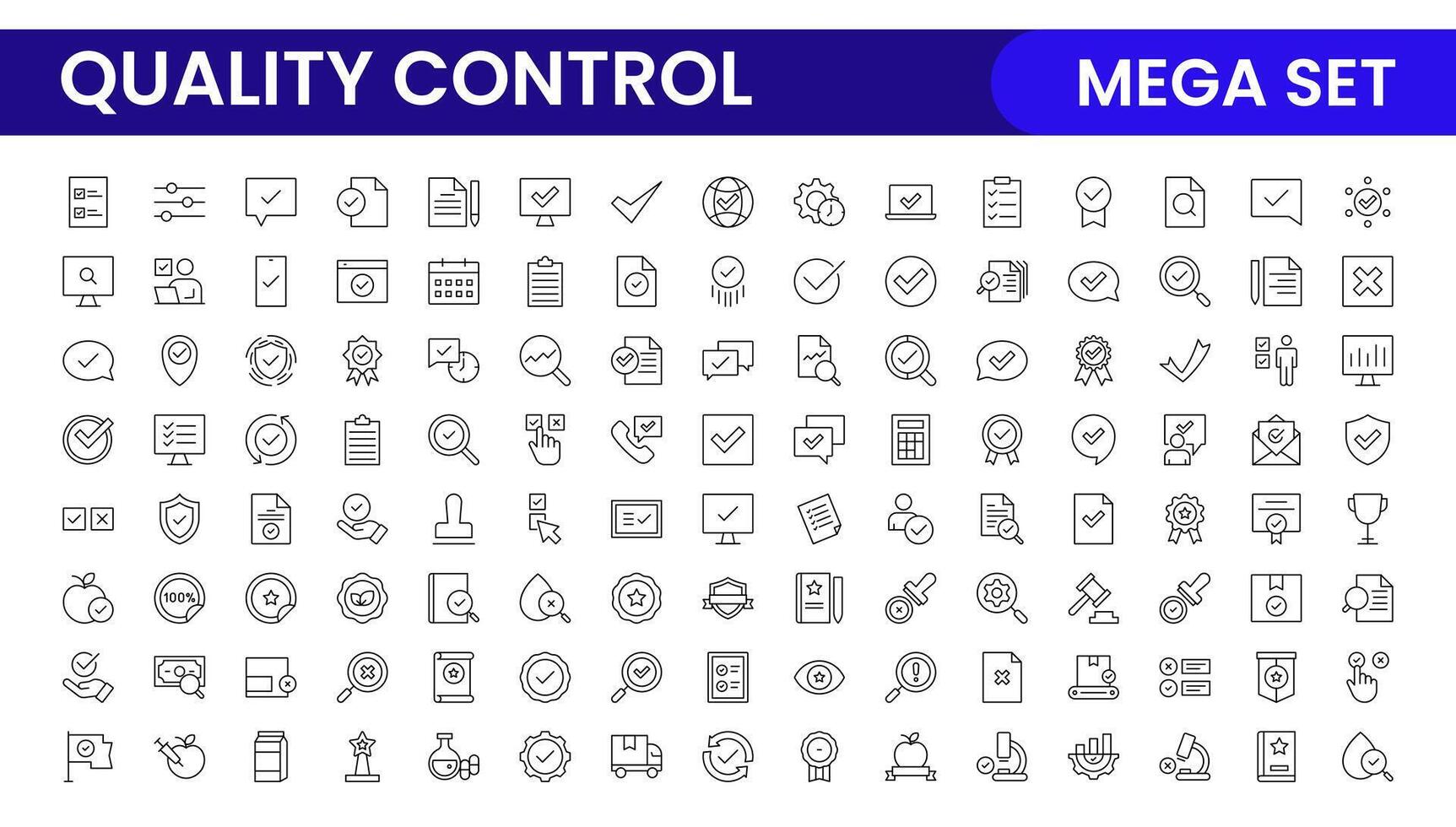 Quality Control line icon set. Included the icons as inspect, QA, qualify, quality control, check, verify, and more. vector