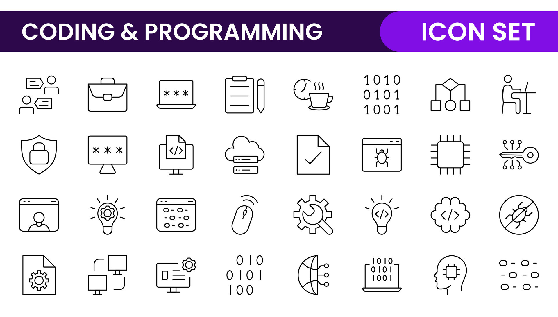 Programming coding set of web icons in line style. Software development ...