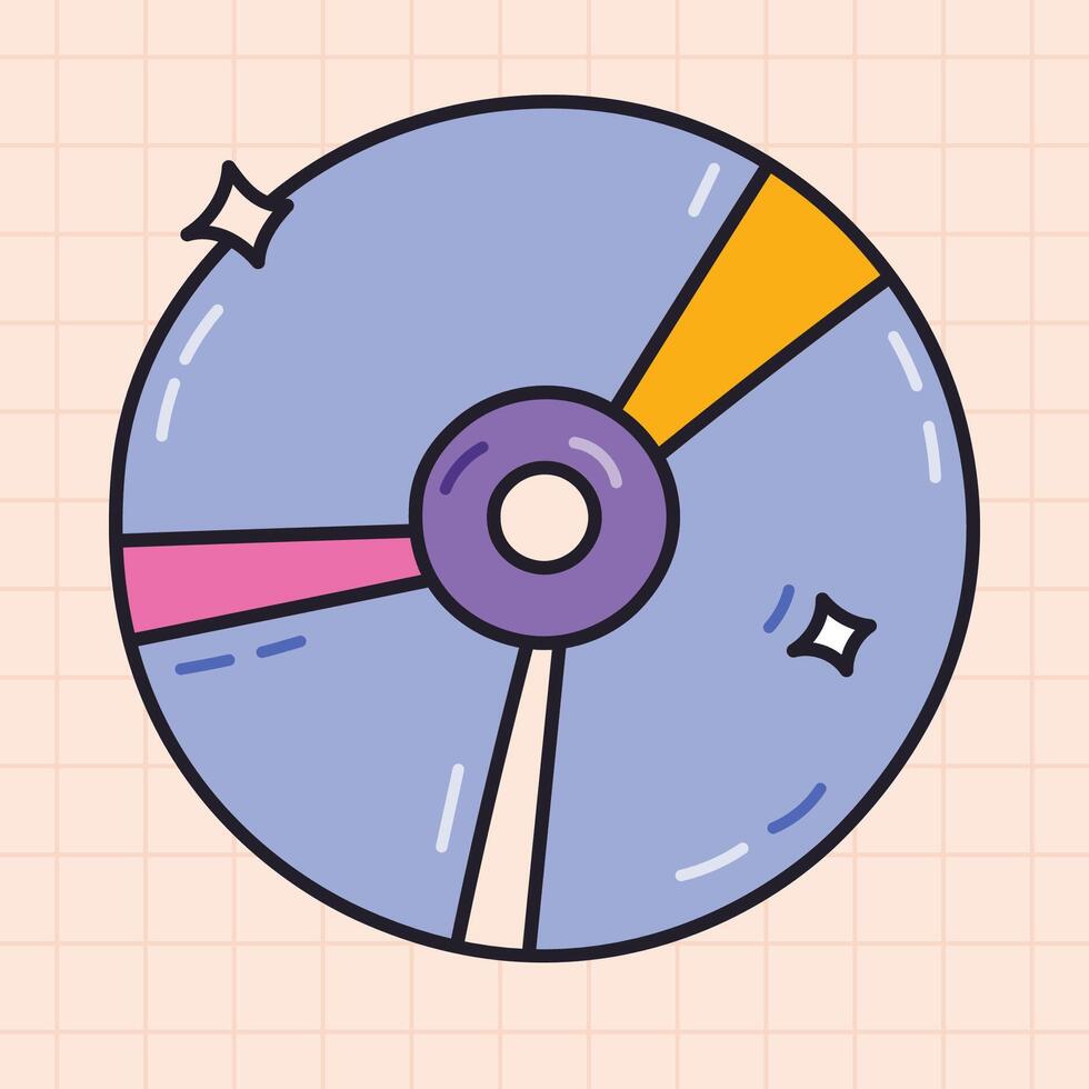 Groovy doodle of CD and DVD compact disc from 90s and 00s. Retro CD rom for multimedia, music or film playing as badge of Y2k. Nostalgia for 1990s aesthetic. Hand drawn computer software with outline. vector