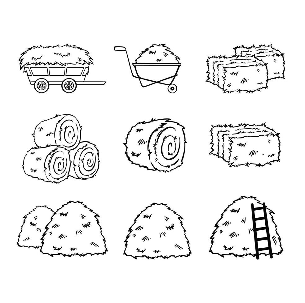 Set with hay line symbol. illustration vector