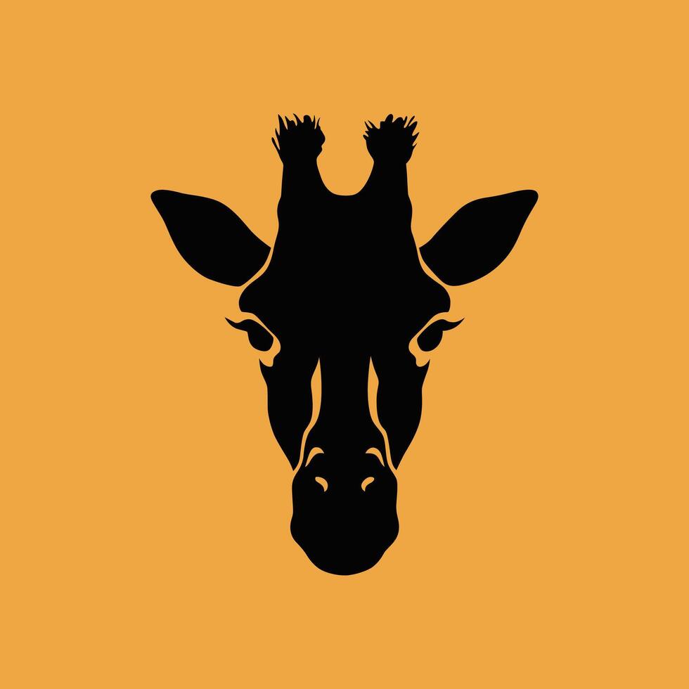 Giraffe head silhouette looking forward on yellow background vector