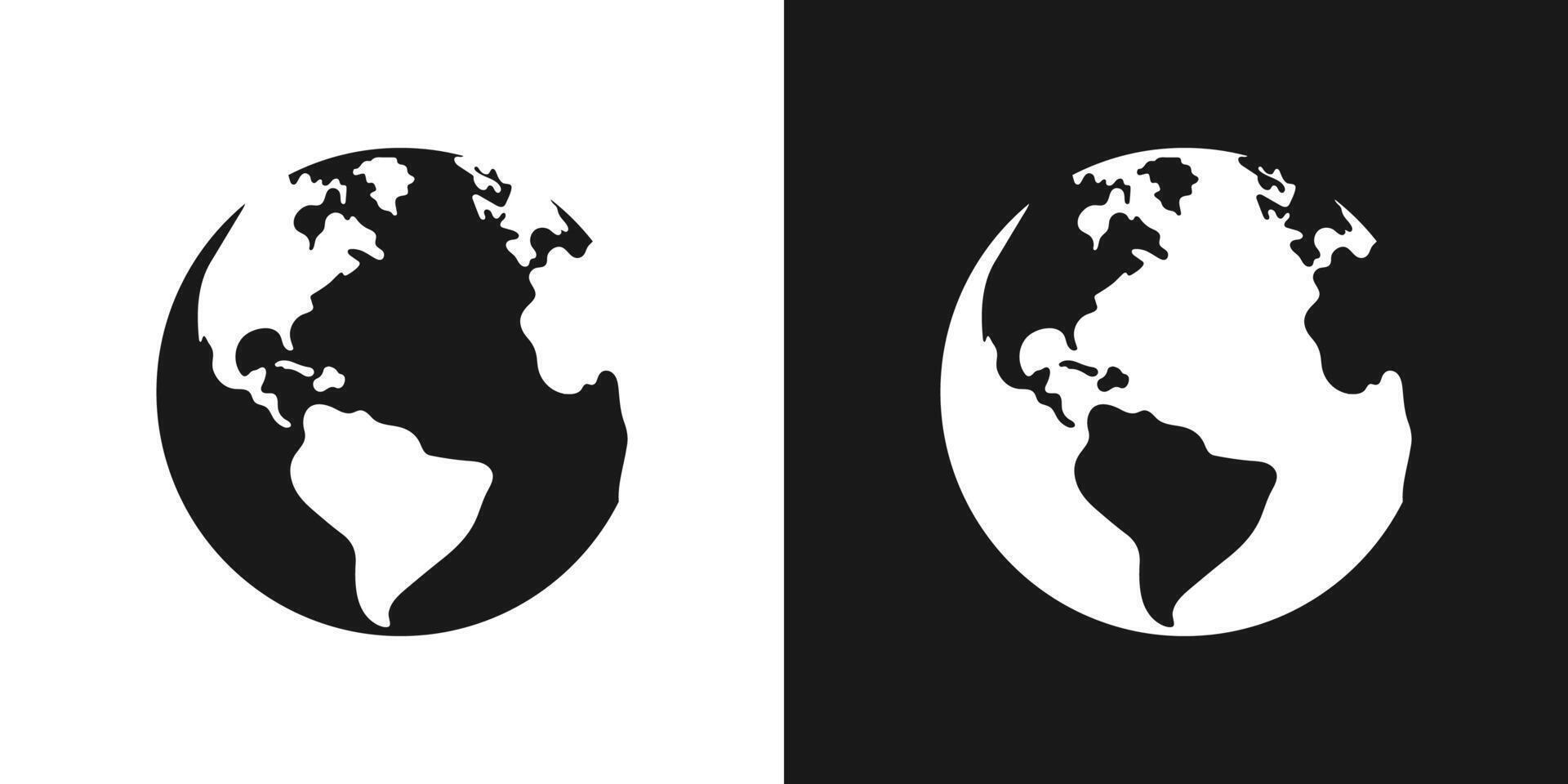 Flat planet earth black and white globes icon. illustration. vector