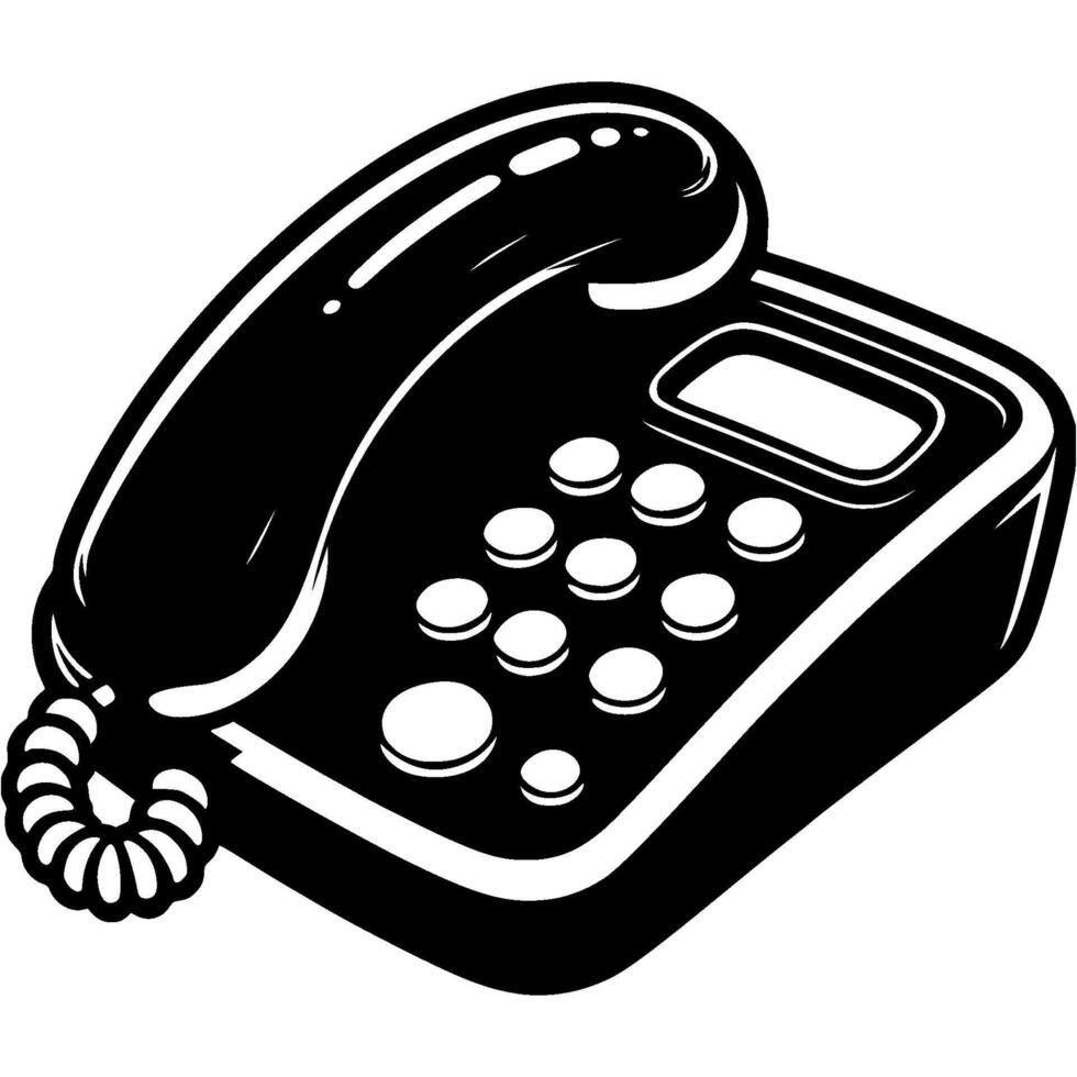 Landline push button telephone support service in monochrome. Simple minimalistic in black ink drawing on white background vector