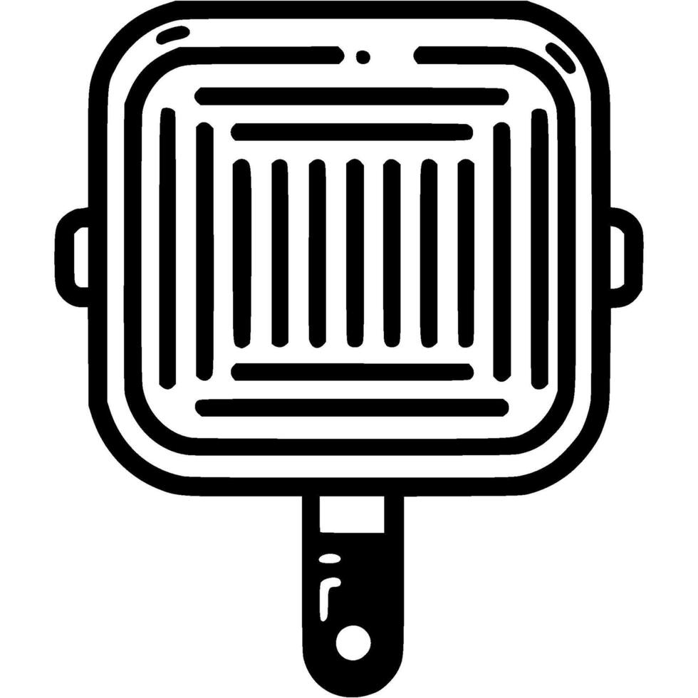 Square grill pan top view doodle icon. Simple minimalistic symbol in black on white background vector