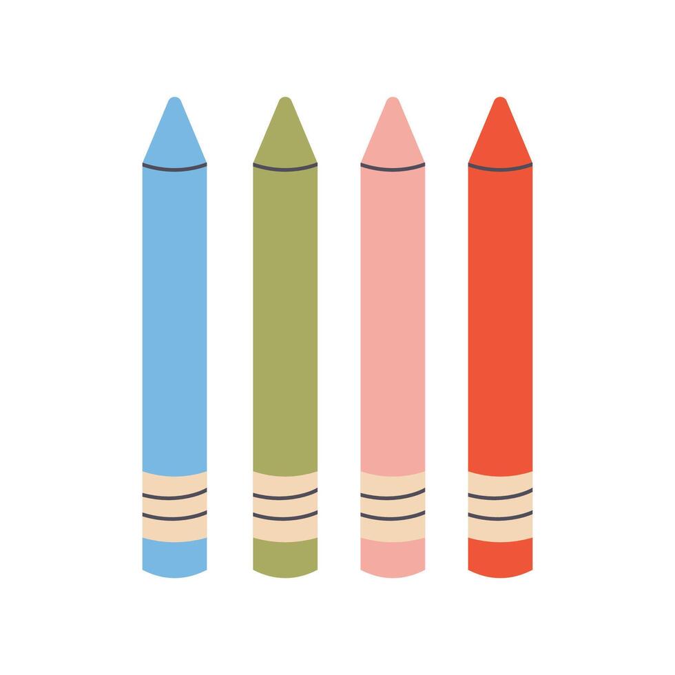 Set of color crayons isolated. School art supply illustration. Colorful wax pencil drawings. vector