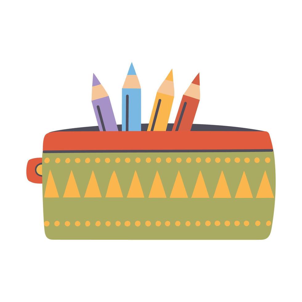 Pencil case with pencils. School supplies. Back to school. illustration. vector