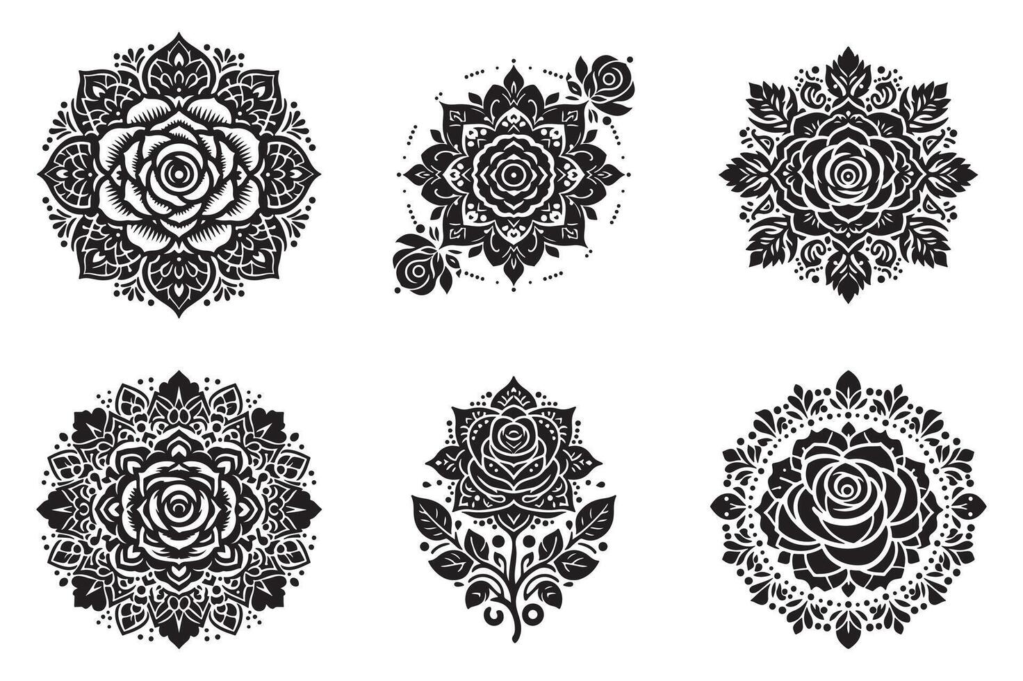 Rose mandala design silhouette style with white background vector