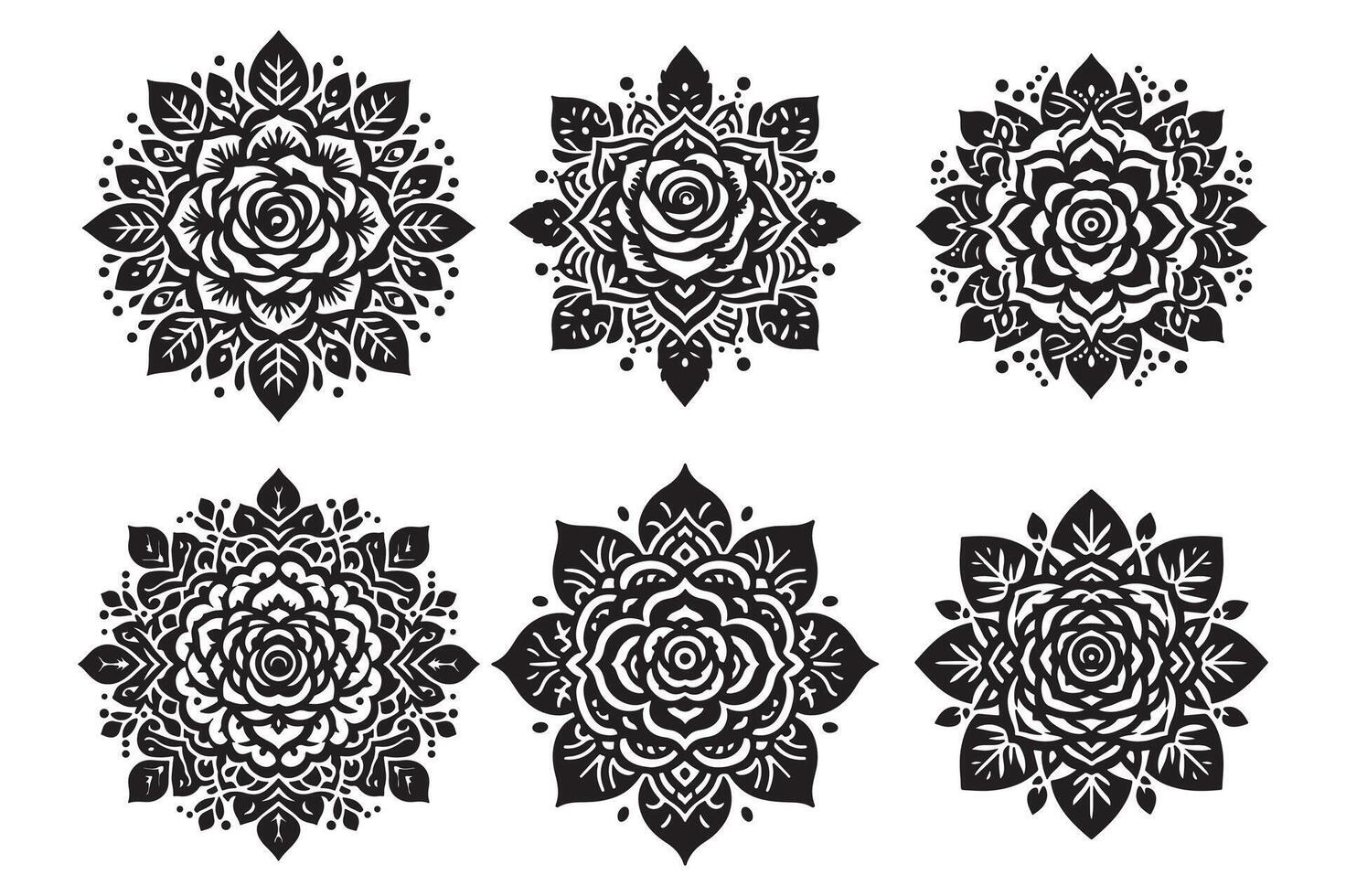 Rose mandala design silhouette style vector
