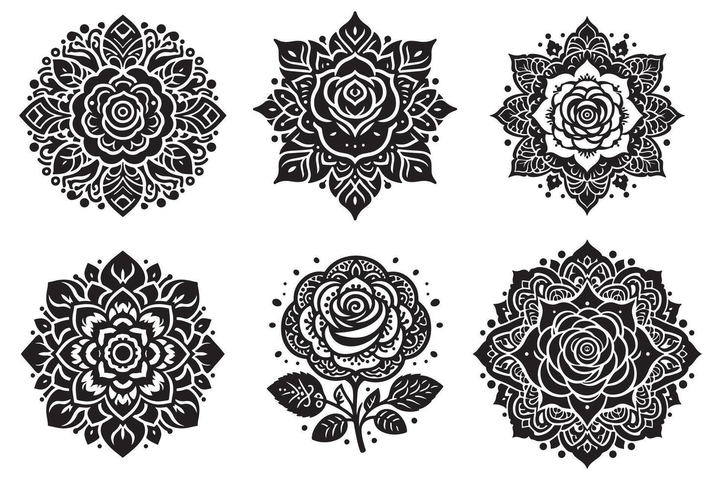 Rose mandala design silhouette style vector