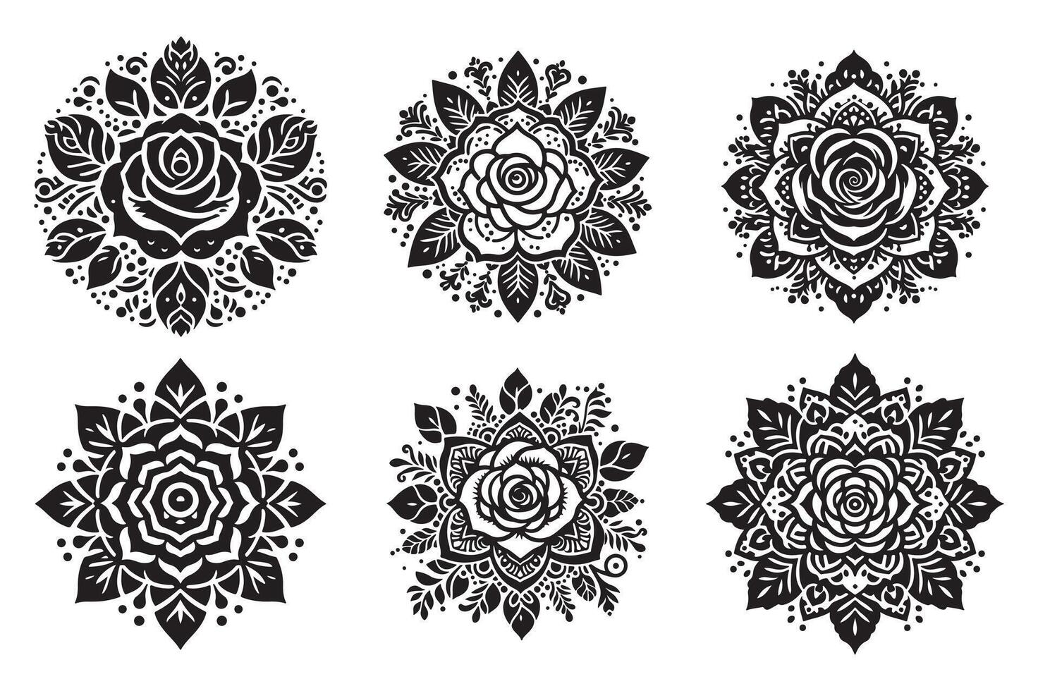 Rose mandala design silhouette style vector