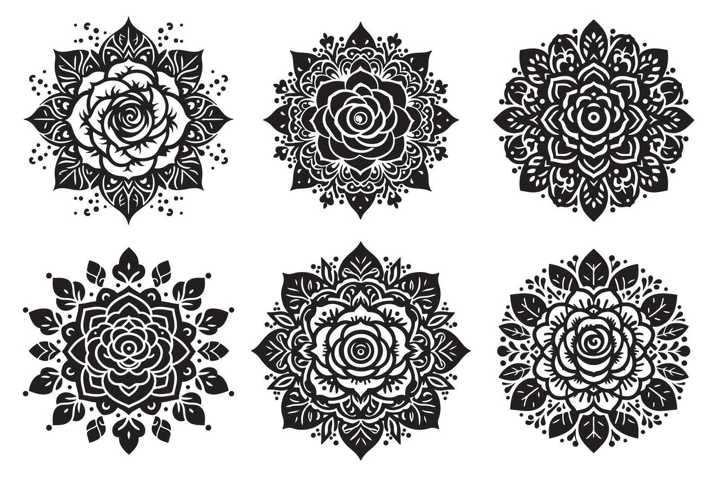 Rose mandala design silhouette style vector