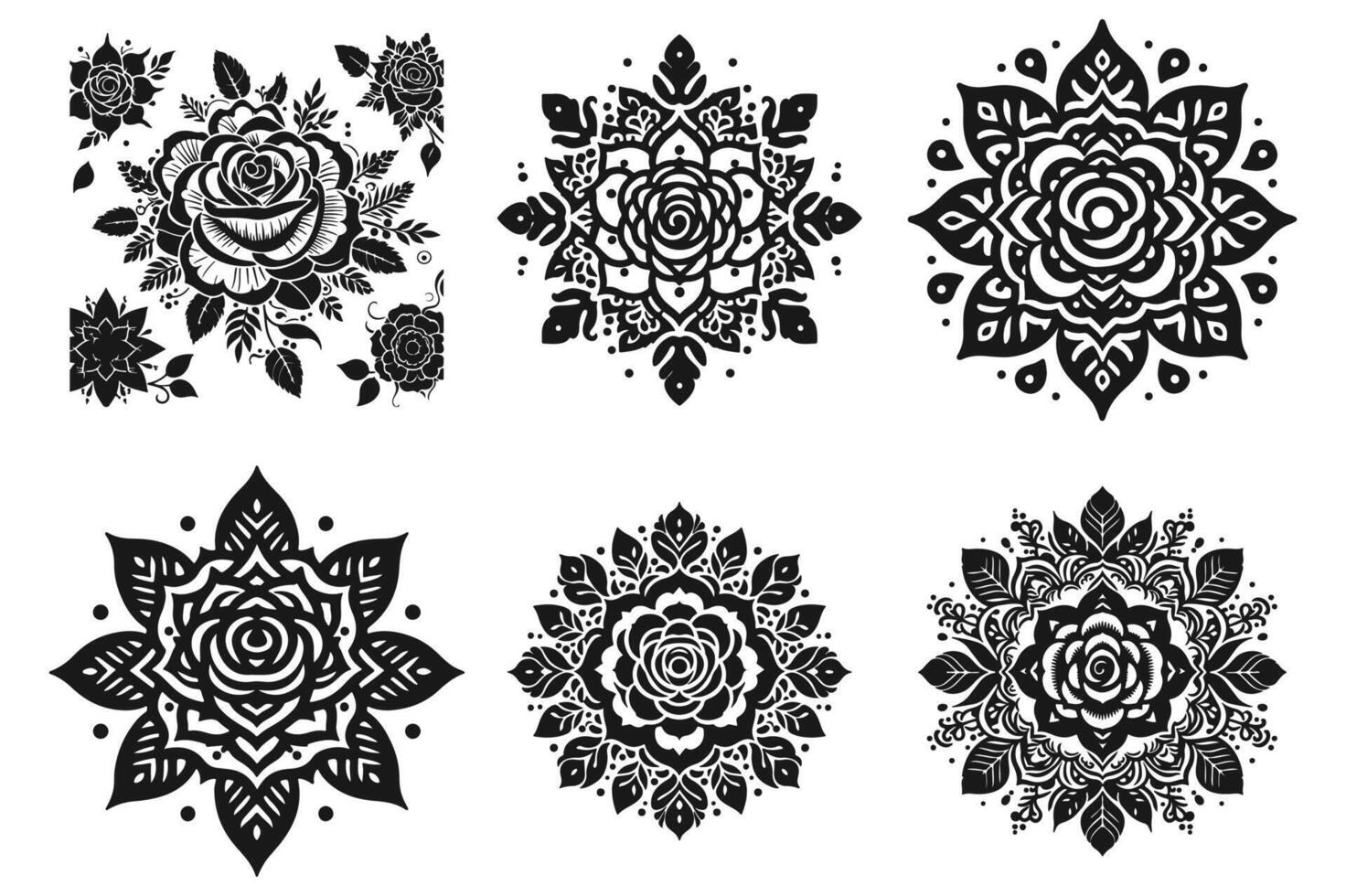 Rose mandala design silhouette style with white background vector