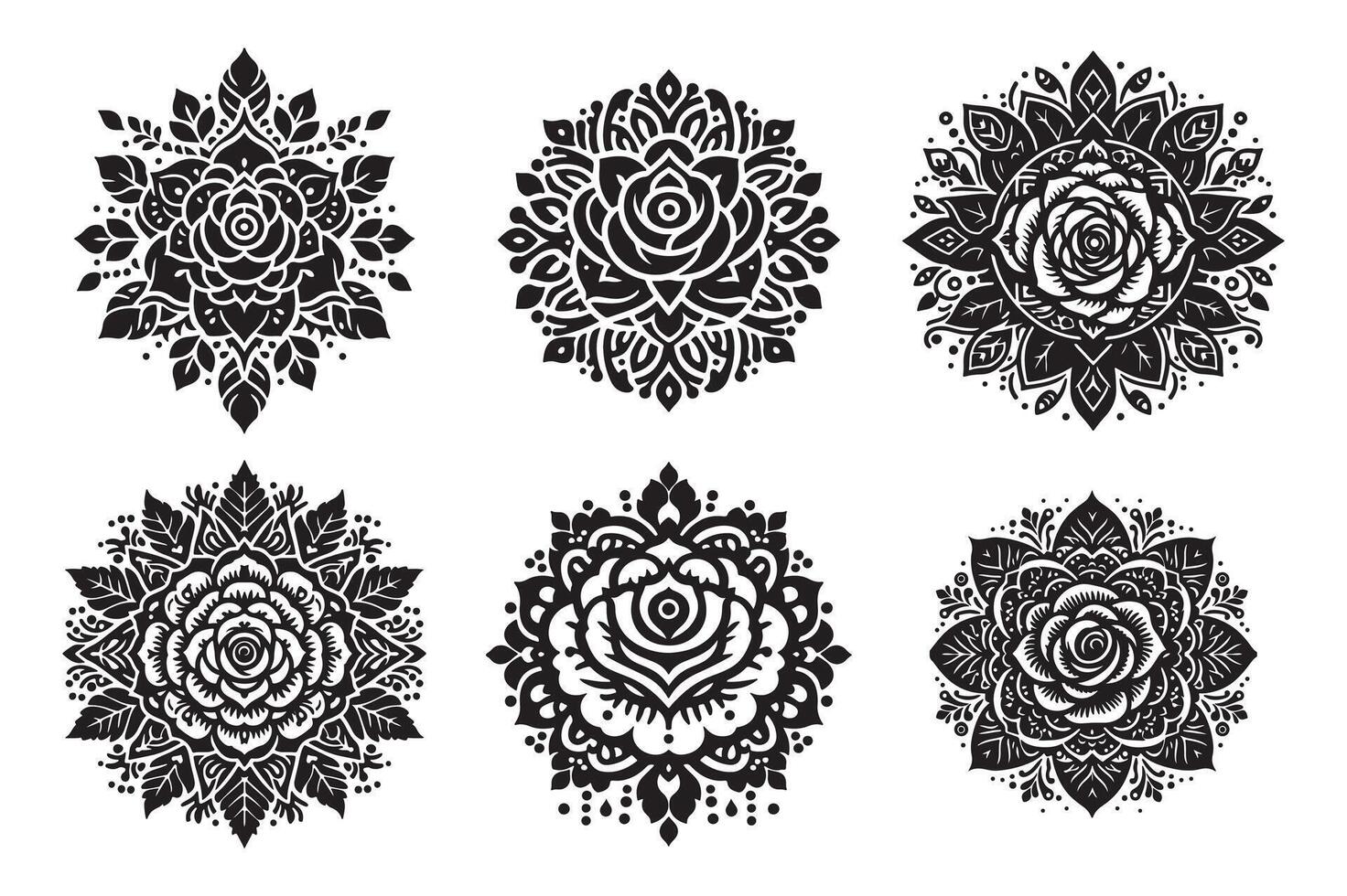Rose mandala design silhouette style with white background vector