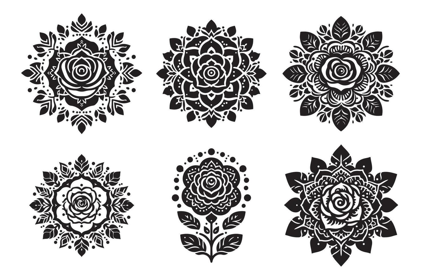 Rose mandala design silhouette style vector