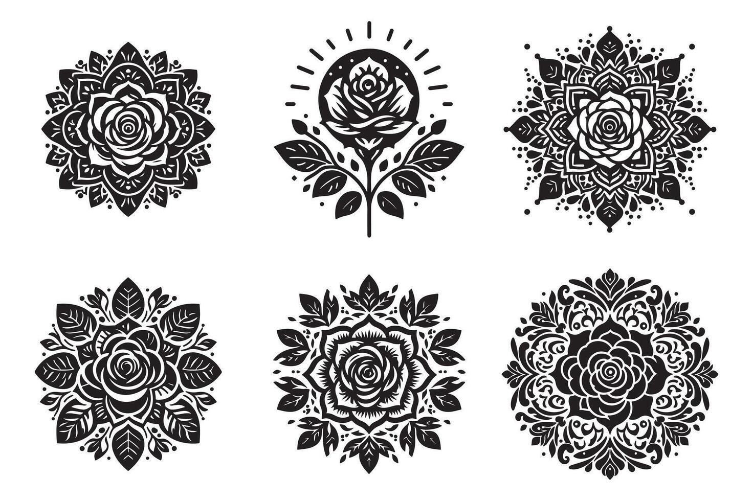 Rose mandala design silhouette style with white background vector