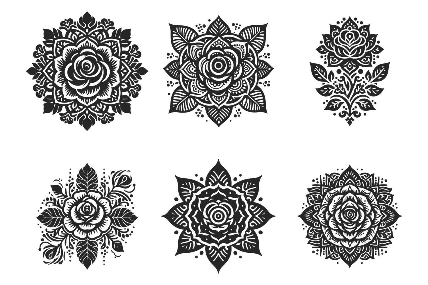 Rose mandala design silhouette style with white background vector