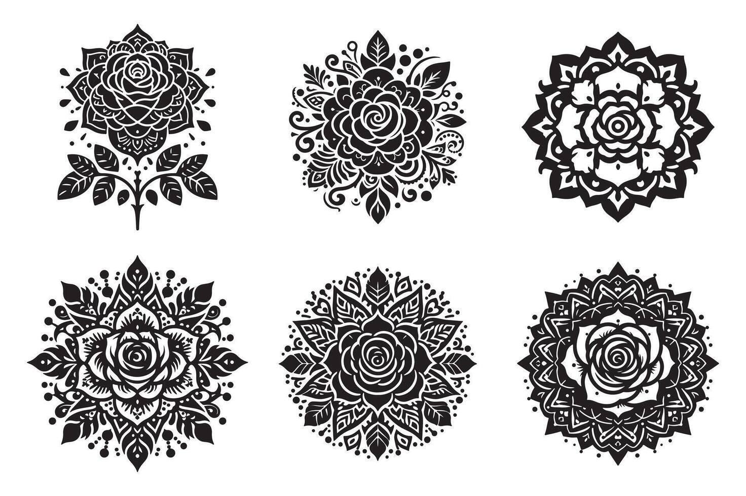 Rose mandala design silhouette style vector