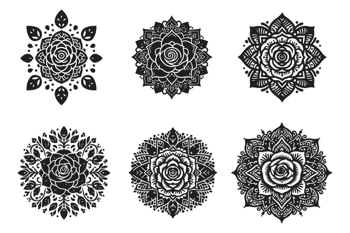 Rose mandala design silhouette style with white background vector