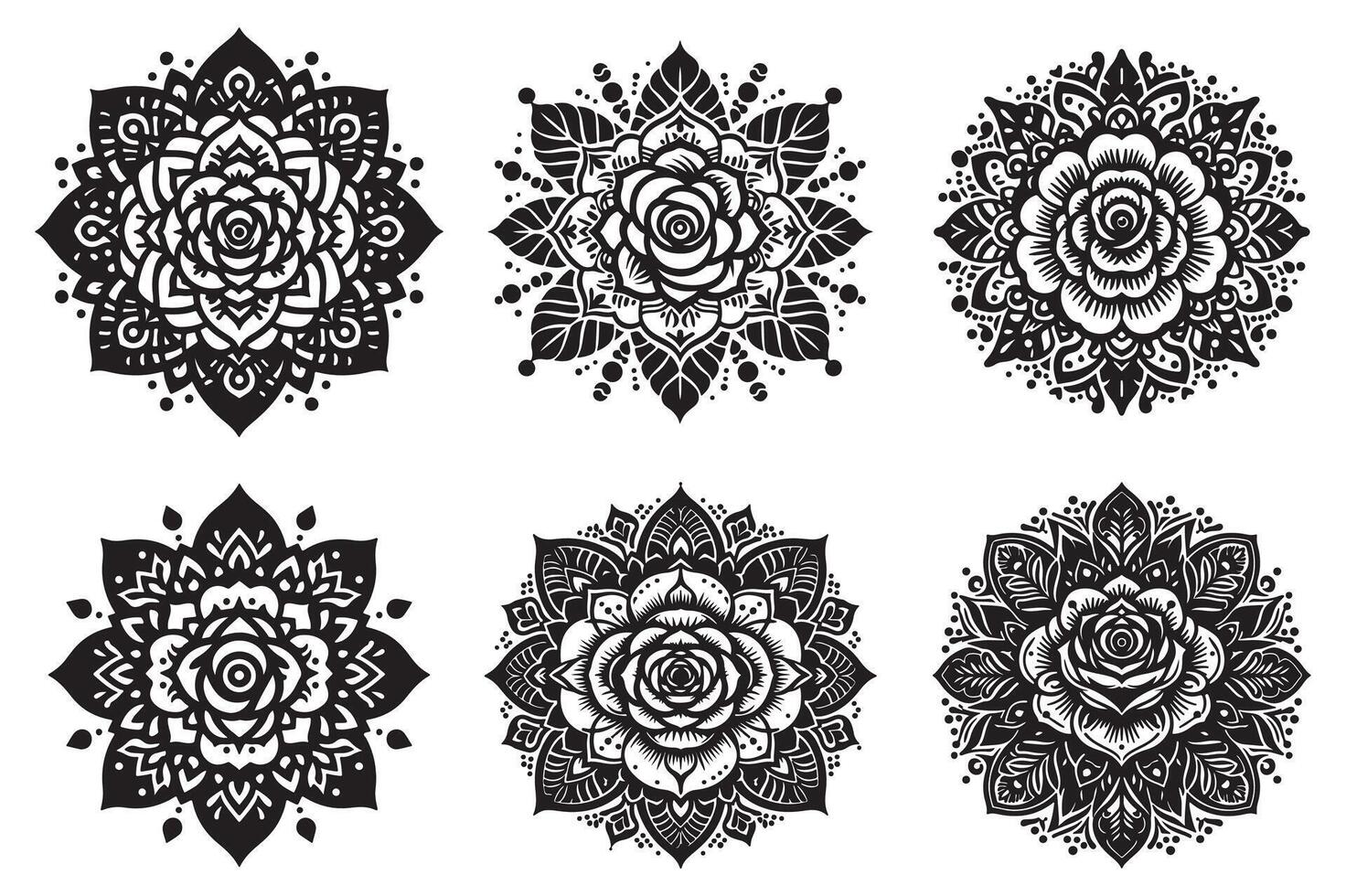 Rose mandala design silhouette style with white background vector