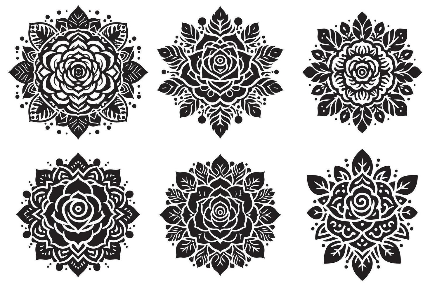 Rose mandala design silhouette style vector